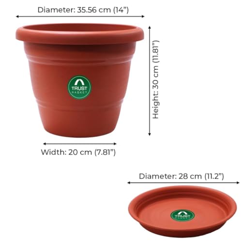 Image of TrustBasket Plastic Pots with Bottom Plates - 12 Pcs (14 inch) | Gamla for Plants with Saucer | Pots and planters with Tray | Garden pots & Bottom Plates