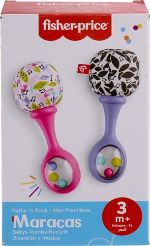 fisher-price newborn toys rattle n rock maracas 2 soft musical instruments for developmental play babies ages 3 months pink amp purple