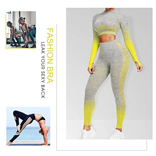 Feelingirl Women Seamless Yoga Outfits 2 Piece Workout Short Sleeve Crop Top With High Waisted Running Shorts Sets Activewear Plus Size Yellow Xl #TOP3