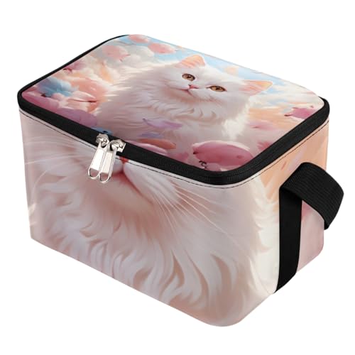 GzLeyigou Lunch Bags for Women Men 9 Cans,Cartoon Cat Hot & Cold Food Delivery Bag Insulated Grocery Bag Insulated Lunch Box White Cat Cooler Bag for Office Work Picnic Beach