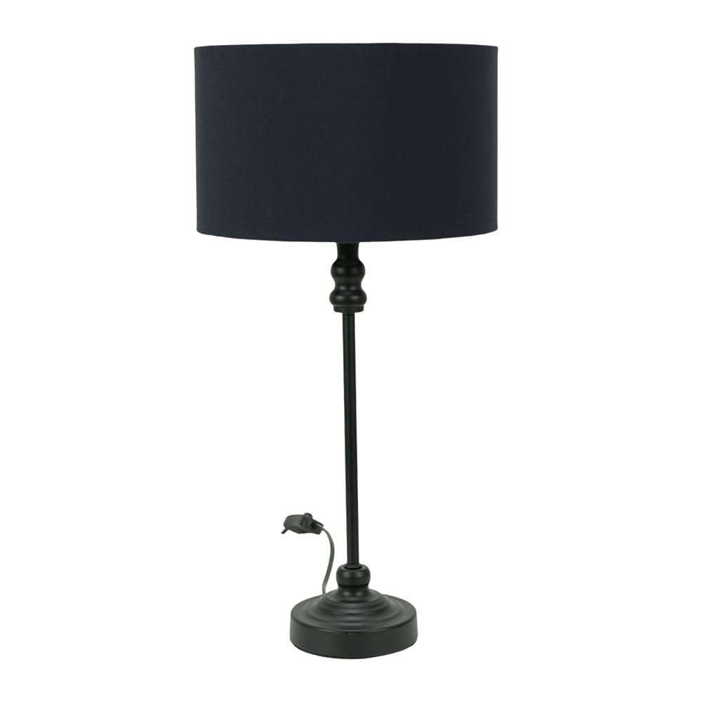 ValueLights | Black Metal Candlestick Table Lamp with Black Fabric Drum Shade Bedside Light | Table Lamps, Home Décor & Improvement Essential