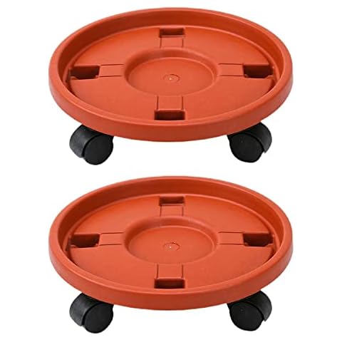 2PCS Heavy Duty Rust Proof Plant Caddy with Wheels 12 Inch Rolling Plant Stand Round Planter Rollers Movable Flower Pot Pallet Indoor Outdoor Potted Plant Dolly Trolley Cover