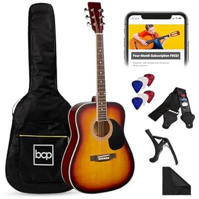 Best Choice Products 41in Full Size Beginner All Wood Acoustic Guitar Starter Set wGig Bag, Strap, Capo, Strings, Picks - Sunburst