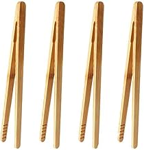 SUMAJU Bamboo Tongs,4 Pieces 17.8 cm/7.1 inch Reusable Wooden Kitchen Tongs Environmental Tea Tong for Cooking Toast Bread Pickles Tea Toaster Tongs