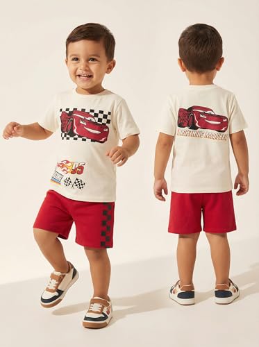 Image of Disney Pixar Cars Lenticular Lightning McQueen Toddler Outfit for Boys, 2 Piece T-Shirt & Fleece Shorts Set