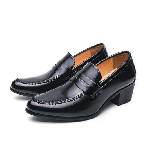 Men's Leather Block Mid-Heel Slip-On Formal Loafers Shoes Retro Handmade Pointed Chunky Heel Non-Slip Slip On Low Top Business Chelsea Oxford Shoes for Work Party Wedding Office