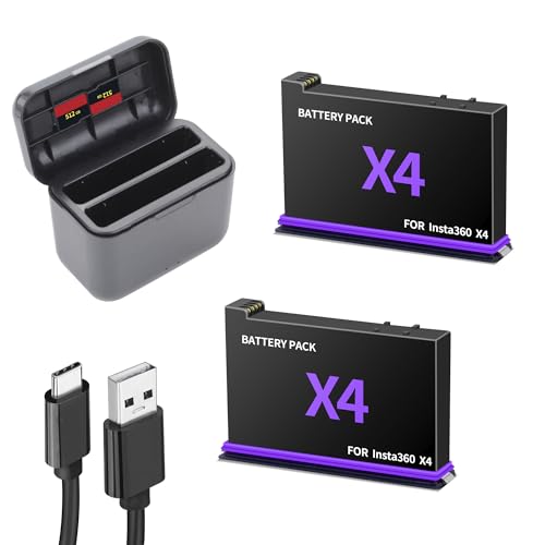 SUGUBU 2 Pack for Insta360 X4 Battery 5V 3A USB-C Dual-Slot Charging Box Compatible with Insta 360 ONE X4 Cameras Upgrade Battery Rechargeable Capacity 3.85V 2500mAh (2 Batteries+ 1 Charging Box)