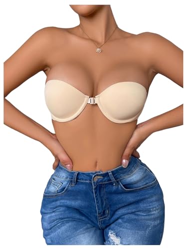 Image of RoseSeek Women's Strapless Underwire Push Up Front Closure Bra | Front Closure, Bandeau Bra, Tube Tops