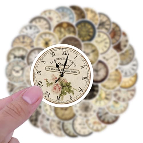 Image of 55Pcs Vintage Clock Stickers Aesthetic Retro Clocks Watches Map Vinyl Decals for Kids Teens Adults, Travel World Sticker for Laptop DIY Luggage Water Phone Guitar Computer Guitar (Clock)