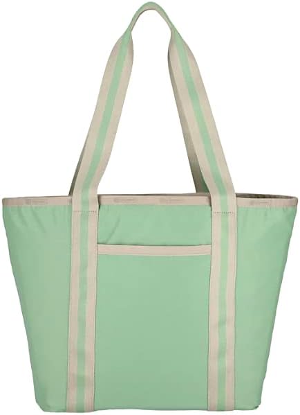 LeSportsac Spectator Basil Everyday Zip Tote Handbag/Travel Bag, Style 3867/Color C361, Unique Soothing Green Tea Hue, Fashion Trending 2 Tone Basil/Khaki Strap/Trim, Evokes Strength & Renewal image 5