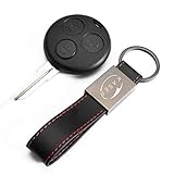 Schlüssel Gehäuse Fernbedienung für Smart Autoschlüssel Funkschlüssel Fortwo 450 Coupe Roadster Cross Blade mit Leder Schlüsselanhänger KASER