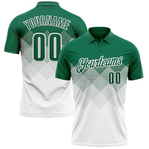 Custom Shirt Golf Polo Bowling Jerseys for Men Women Youth, Kelly Green & White Gradient Styles, Personalized Sports Uniforms Cricket T-Shirts, Printed Name Number Company Team Business Tees