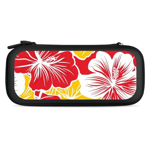Hawaiian Tropical Flowers Compatible with Switch Carrying Case Hard Travel Game Bag Pouch with 15 Games Accessories Black-style