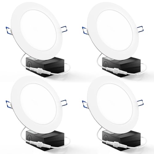 Sunco Recessed Lighting 6 Inch LED, Canless Ceiling Lights Slim with Junction Box, 850 LM, 14W (100W Equivalent), 4000K Cool White, Dimmable, Wafer Thin, 50000 Lifetime Hours ETL 4 Pack.