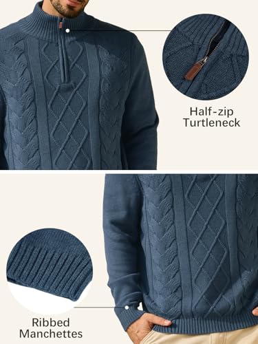 Pull homme à zip quart anti-froid col montant coton doux pour peau sensible - 5