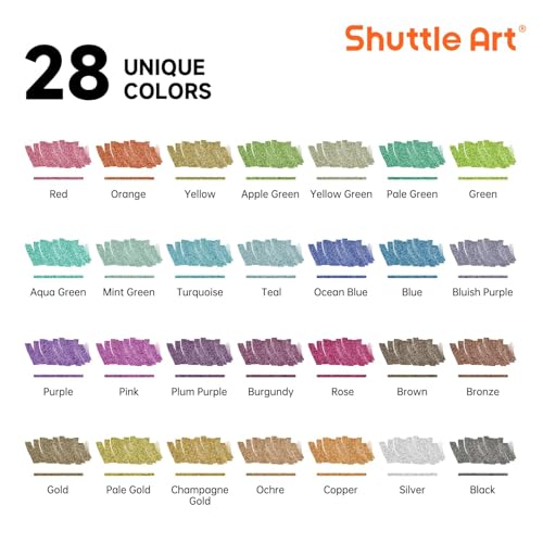Image of Shuttle Art 28 Metallic Colors Dual Tip Acrylic Paint Markers, Brush Tip and Fine Tip Acrylic Paint Pens for Rock, Ceramic, Wood, Canvas, Plastic, Glass, Stone, Calligraphy, Card, DIY Football Crafts