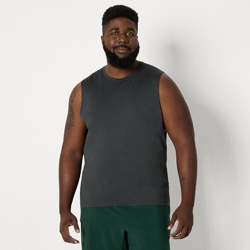 Amazon Essentials Herren Leichtes, Ärmelloses Muskelshirt Aus Schnelltrocknendem Funktionsstretch, 2er-Pack, Dunkelgrün/Graphit Heide, XS 6