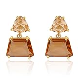 Small Brown Crystal Dangle Earrings for Women – Hypoallergenic Amber Drops, Lightweight Geometric Earrings for Sensitive Ears, Fashion Jewelry Gift for Birthday and Holidays