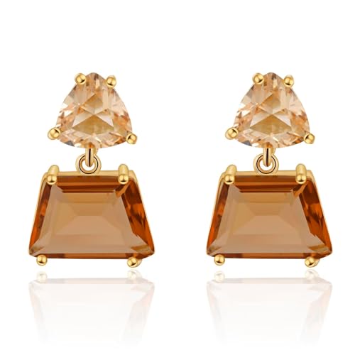 Small Brown Crystal Dangle Earrings for Women – Hypoallergenic Amber Drops, Lightweight Geometric Earrings for Sensitive Ears, Fashion Jewelry Gift for Birthday and Holidays