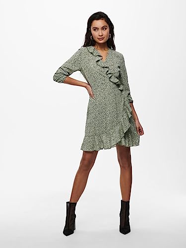 ONLY Damen Onlcarly L/S Wrap Short Dress Noos WVN Kleid, Seagrass/Multi Dot, L EU – Ansicht 5