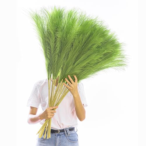 38" 10 Stems Tall Pampas Grass Decor - Faux Pampas Grass for Floor Vase Fluffy Artificial Pampas Grass for Boho Home Wedding Mothers Day Decoration（Green）