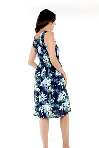Image of Family Matching Hawaiian Clothes, Orchid Breeze Navy | Lightweight 100% rayon • Family matching outfits • Beach vacations • Luaus • Cruises • Family photos