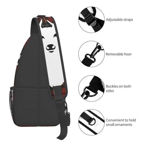 Bolso Sling Backpack Reindeer Tartan Negro para senderismo miniatura 4