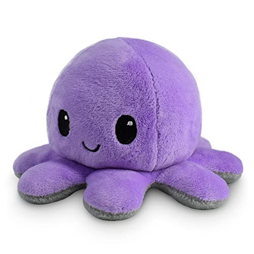 Image of TeeTurtle Reversible Octopus Plushie 4-Inch Happy Purple + Dead Gray Two-Sided Flip Plush Toy with Embroidered Details - Cute Mini Collectible Plush for Kids, Teens, and Adults