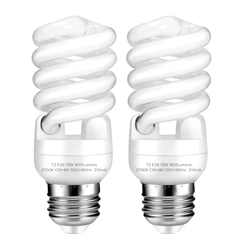 Arsmrau E26 Base 13W 2700K 900lm CFL Light Bulbs, T2