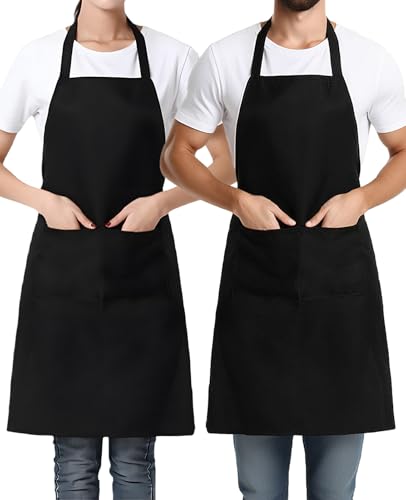 XdealCozyxc 2 PCS Black Apron with Pockets for Men Women Kitchen Cooking, Adjustable Catering Aprons - Cosy Home Interiors XdealCozyxc 2 PCS Black Apron with Pockets for Men Women Kitchen Cooking, Adjustable Catering Aprons