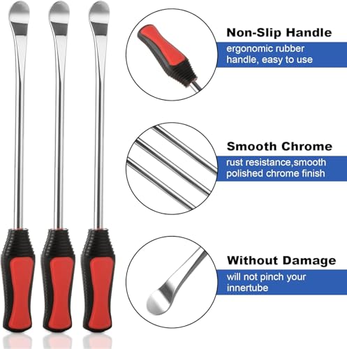Image of 14.5 inch Tire Spoon Lever Iron Tool, Motorcycle Bike Professional Tire Changing Kit,with 3 Pcs Rim Protectors,Repair Tool Kit,39-Piece Tire Levers Set, Tire Changing Tool