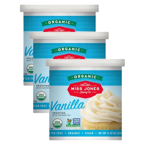 Miss Jones Baking Organic Buttercream Frosting, Perfect for Icing and Decorating, Vegan-Friendly: Vanilla (Pack of 3)