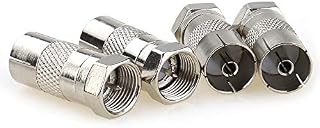 JEEUE 4PCS RF Female Socket to F Type Screw Male Plug Adapter Converter, Copper F Type Male to Antenna CATV TV FM PAL Female RF Coax Adapter Connector for Satellite TV DVR