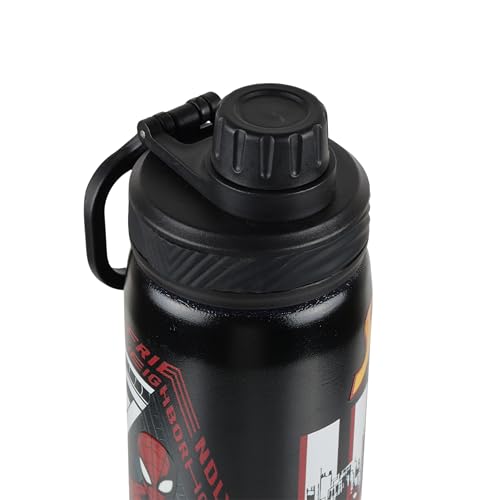 Image of Marvel Spider-Man Stainless Steel Water Bottle for Kids & Boys 700ml | Leakproof BPA-Free Non-Insulated Sipper Bottle with Handle | Black School Gym Sports Water Bottle
