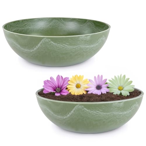 matches21 Pflanzschalen für draußen - 2 Vintage Dekoschalen grün marmoriert als Blumentopf Pflanztopf - Schale in 25 cm als Garten Vogeltränke Balkon-Deko oder Friedhof Grabschale