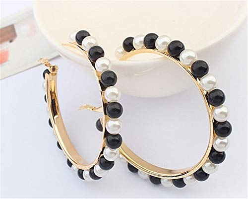 Pearl Hoop Earrings for Women Black White Pearl Earring Big Circle Loop Earrings Fashion Jewelry 5