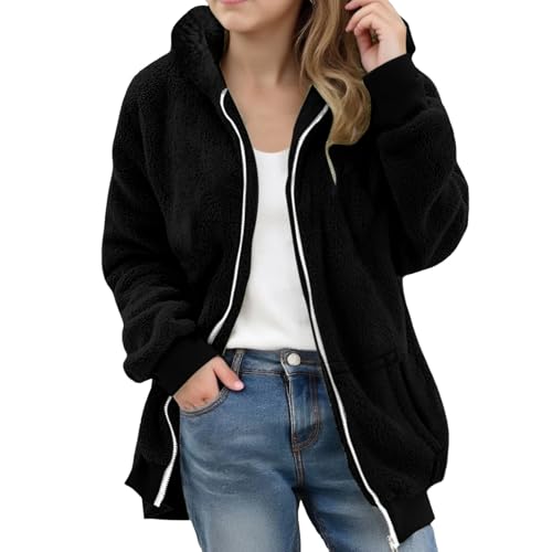 Kids Fleece Jacket Fall Fuzzy Wool Sherpa Zip Up Hoodies for Teen Girls Preppy Long Sleeve Warm Christmas Winter Coat