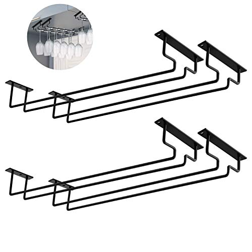 Mocoum 4 Pack 15.6" Wine Glass Rack Under Cabinet Stemware Rack, Wine Glass Hangers Rack Wire Wine Glass Holder Storage Hanger Hold Up To 10 Wine Glasses For Cabinet Kitchen Bar (Black, 4 Pack) #TOP2