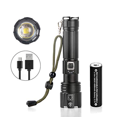 JaxTec Flashlight 5 Modes P70 LED Torch with USB Charger Super Bright 3400 Lumens Powerful Tactical Handheld Torch for Camping,Hiking(18650 Rechargeable Battery Included)