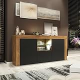 Creative Furniture Sideboard 145cm Oak Modern Stand Black Matt Doors Free LED