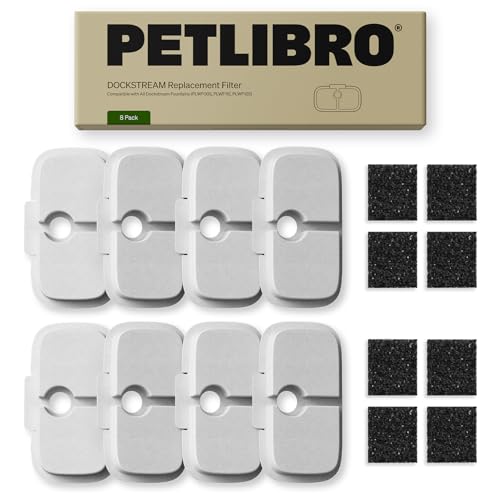 Image of PETLIBRO Cat Water Fountain Filter Replacement, 8 Packs Pet Fountain Filter & Sponges for Dockstream WF106/WF116/WF105/WF115/WF005/WF305, 4 Months Set Easy-Swap PETLIBRO Cat Water Dispenser Filter
