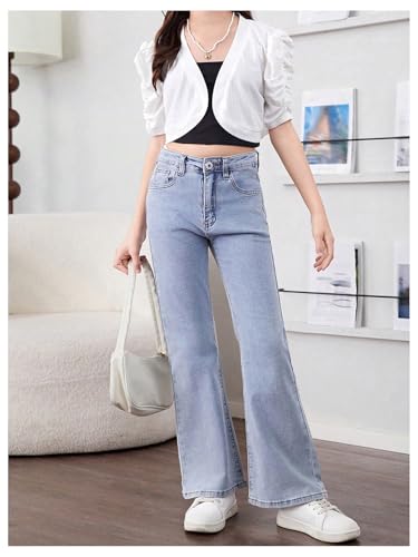 OYOANGLE Girl's Puff Short Sleeve Cropped Cardigan Open Front Bolero Shrug Cardigans3