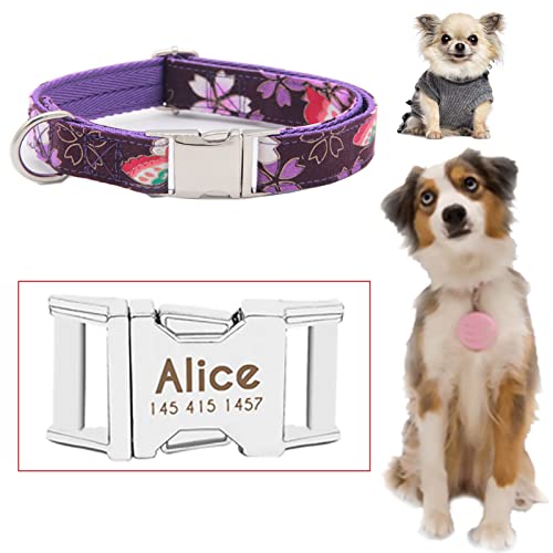 WEIFIRE 犬布地首輪 名入れ 迷子札 名札付き カスタマイズ ペット首輪パーソナライズされたパターンレーザー彫刻ペットの猫首輪かわいいプリンセススタイルの IDタッグ ペット用品の首輪簡単着脱 調節可能 安全 通気 小型、中型、大型犬対応 (XS 1