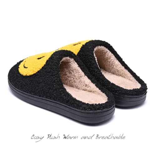 Image of Women's Men's Preppy Happy Face Slippers Comfy Warm Plush Slip-On House Slipper for Winter Indoor Soft Cushion Non-slip Fluffy Slides Slippers