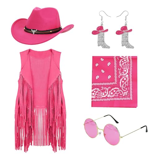 Costume de cowgirl rose avec chapeau et gilet à franges taille L