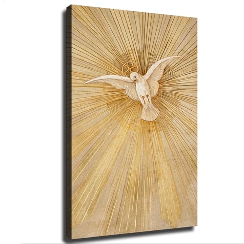 OJZBQVYHDMS Holy Spirit Dove Canvas Wall Art Christian Religious Spiritual Artwork Vintage Gold Sunburst Painting for Living Room Bedroom Home Decor (08x12inch Unframe)