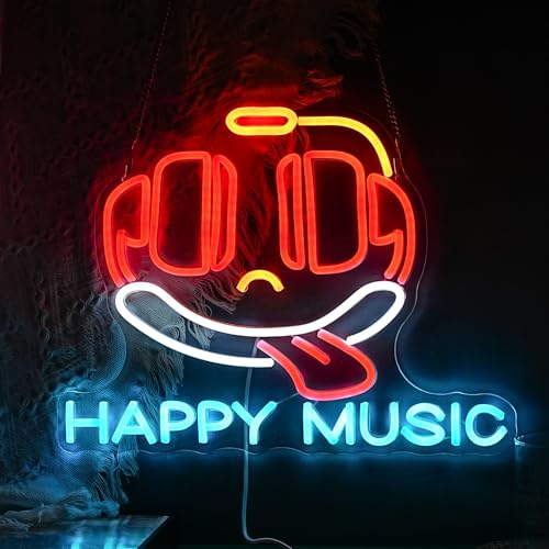 Image of Happy Music Neon Sign Dimmable Led Microphone Neon Light for Wall Decor USB Cute Headset Neon Light Sign for Music Studio Bar Live House Karaoke Party Bedroom