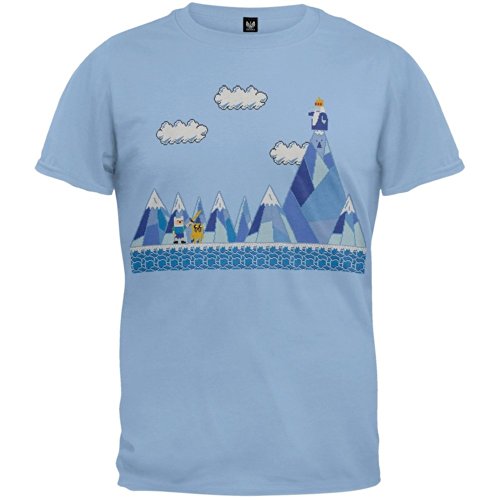 Adventure Time with Finn and Jake Pixel Scene Adult T-Shirt (Large, Blue)