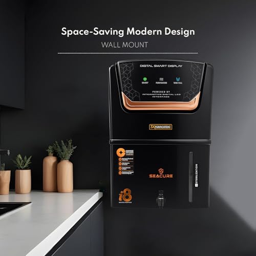 Image of Seacure Aqua i8 Digital Display RO Water Purifier for Home | RO+UF+UV+TDS+MN | 12L Storage | No Service Needed for 2 Years| ISI Certified | Multi Water Source Support