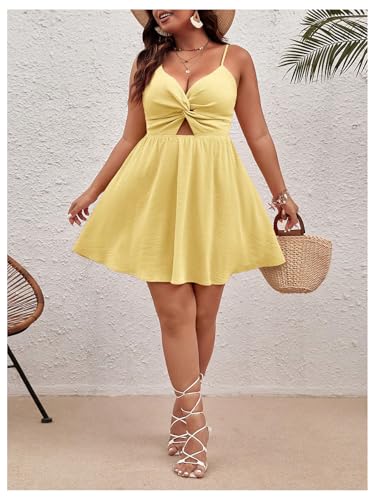 Image of Floerns Women's Plus Size Cut Out Twist Front Sleeveless Flare Hem Cami Dress